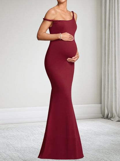 Robe d'Invitée de Mariage de Maternité Trompette/Sirène Col Asymétrique Sans Manches Longueur Sol