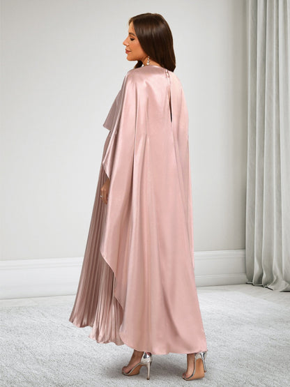 Robe d'Invitée de Mariage de Maternité en Satin Ligne A/Princesse Col Rond Longueur Cheville Plissée avec Cape