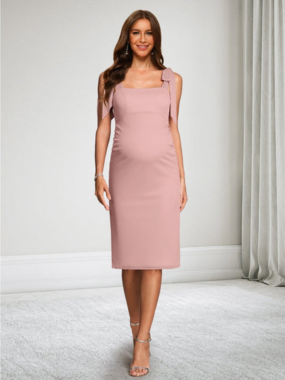 Robe d'Invitée de Mariage de Maternité en Mousseline Gaine/Colonne Col Carré Longueur Genou avec Nœud Papillon