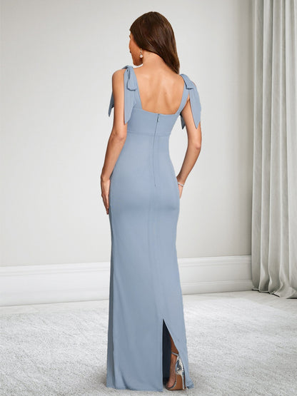 Robe d'Invitée de Mariage de Maternité en Mousseline Gaine/Colonne Col Carré Longueur Sol avec Nœud Papillon