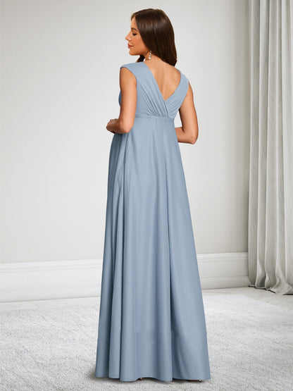 Robe d'Invitée de Mariage de Maternité en Mousseline Ligne A/Princesse Col en V Longueur Sol Ruchée