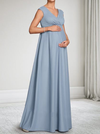 Robe d'Invitée de Mariage de Maternité en Mousseline Ligne A/Princesse Col en V Longueur Sol Ruchée