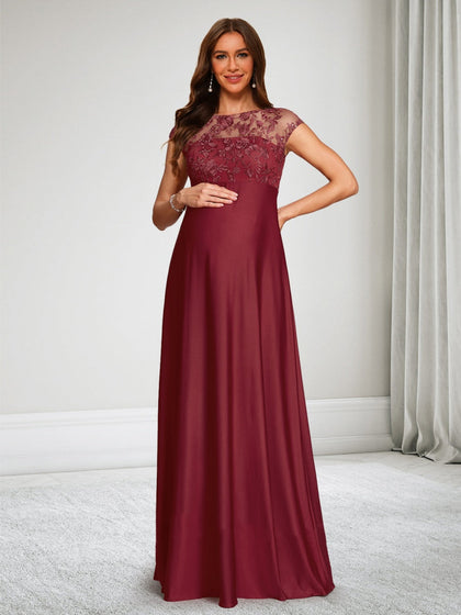 Robe d'Invitée de Mariage de Maternité Ligne A/Princesse Col Bateau Mancherons Longueur Sol avec Dentelle