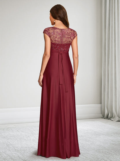 Robe d'Invitée de Mariage de Maternité Ligne A/Princesse Col Bateau Mancherons Longueur Sol avec Dentelle