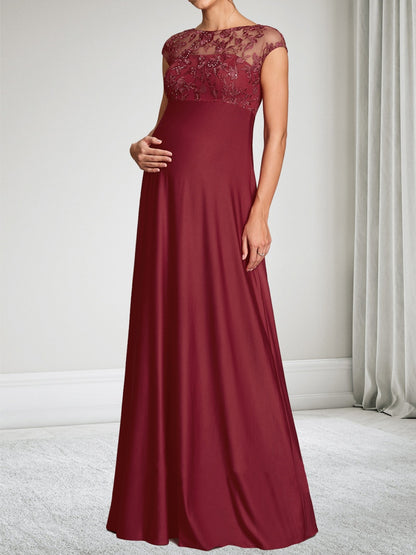 Robe d'Invitée de Mariage de Maternité Ligne A/Princesse Col Bateau Mancherons Longueur Sol avec Dentelle