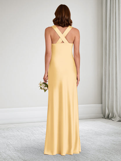 Robe de Demoiselle d'Honneur de Maternité Ligne A/Princesse Col en V Sans Manches Longueur Sol Ruchée
