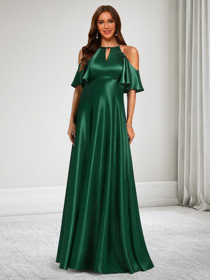 Robe de Demoiselle d'Honneur de Maternité Ligne A Épaules Dénudées Sans Manches Longueur Sol