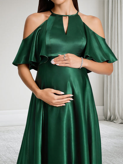 Robe de Demoiselle d'Honneur de Maternité Ligne A Épaules Dénudées Sans Manches Longueur Sol