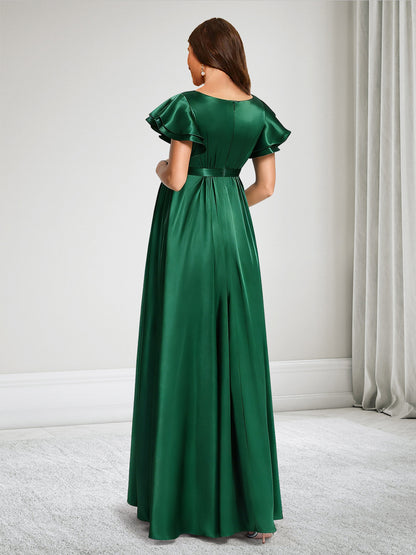 Robe de Demoiselle d'Honneur de Maternité Ligne A Col Rond Longueur Sol avec Volants
