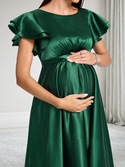 Robe de Demoiselle d'Honneur de Maternité Ligne A Col Rond Longueur Sol avec Volants