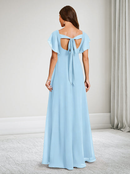 Robe de Demoiselle d'Honneur de Maternité en Mousseline Ligne A Col en V Longueur Sol avec Volants