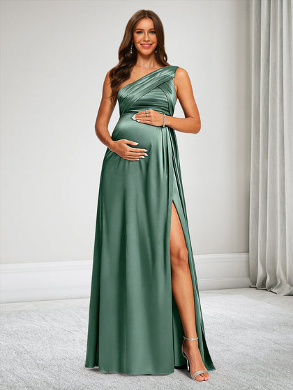 Robe de Demoiselle d'Honneur de Maternité Ligne A Asymétrique à une épaule Longueur Sol avec Volants & Fendue
