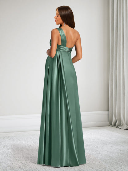 Robe de Demoiselle d'Honneur de Maternité Ligne A Asymétrique à une épaule Longueur Sol avec Volants & Fendue