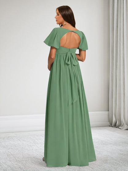 Robe de Demoiselle d'Honneur de Maternité Ligne A Col en V avec Volants & Nœud