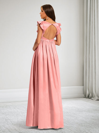 Robe de Demoiselle d'Honneur de Maternité Ligne A Col en V avec Volants