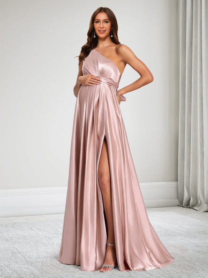 Robe de Demoiselle d'Honneur de Maternité Ligne A/Princesse Asymétrique à une épaule avec Volants & Nœud Papillon