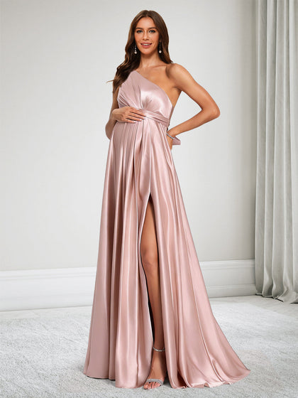 Robe de Demoiselle d'Honneur de Maternité Ligne A/Princesse Asymétrique à une épaule avec Volants & Nœud Papillon