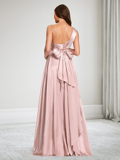 Robe de Demoiselle d'Honneur de Maternité Ligne A/Princesse Asymétrique à une épaule avec Volants & Nœud Papillon
