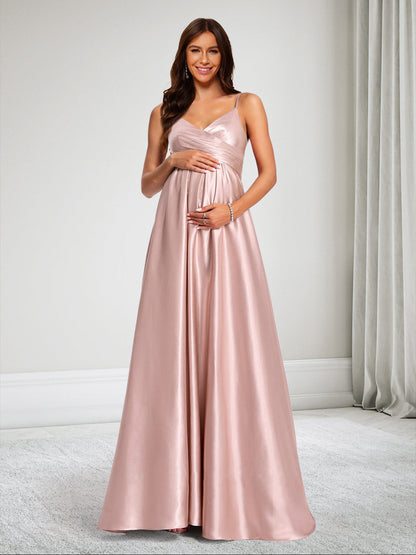 Robe de Demoiselle d'Honneur de Maternité Ligne A/Princesse à Bretelles Spaghetti Ruchée