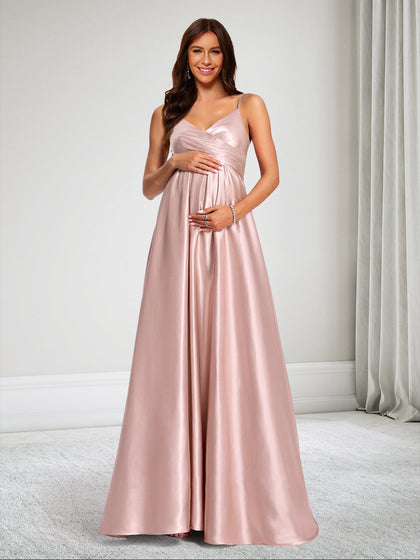 Robe de Demoiselle d'Honneur de Maternité Ligne A/Princesse à Bretelles Spaghetti Ruchée