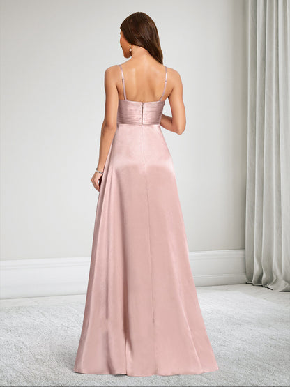 Robe de Demoiselle d'Honneur de Maternité Ligne A/Princesse à Bretelles Spaghetti Ruchée