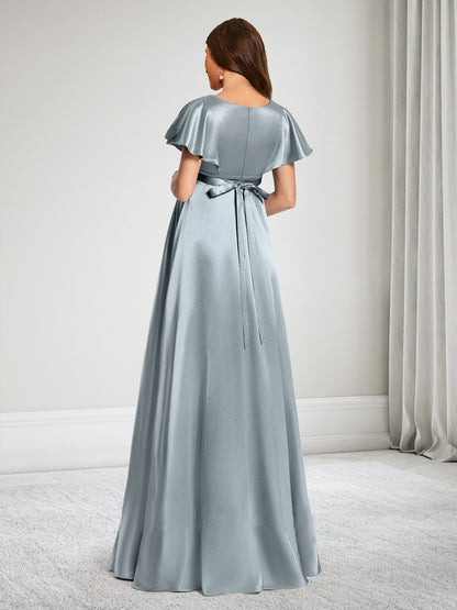 Robe de Demoiselle d'Honneur de Maternité Ligne A Col en V avec Volants & Nœud