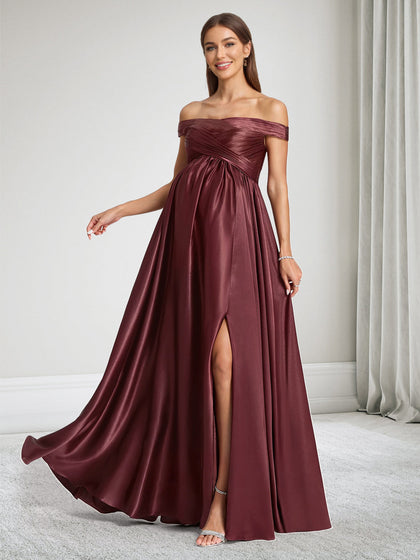 Robe de Demoiselle d'Honneur de Maternité Ligne A Hors de l'épaule Sans Manches avec Plis