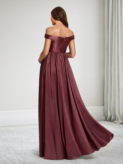 Robe de Demoiselle d'Honneur de Maternité Ligne A Hors de l'épaule Sans Manches avec Plis