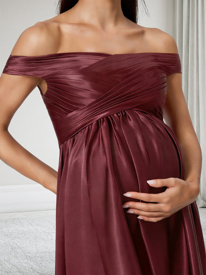 Robe de Demoiselle d'Honneur de Maternité Ligne A Hors de l'épaule Sans Manches avec Plis