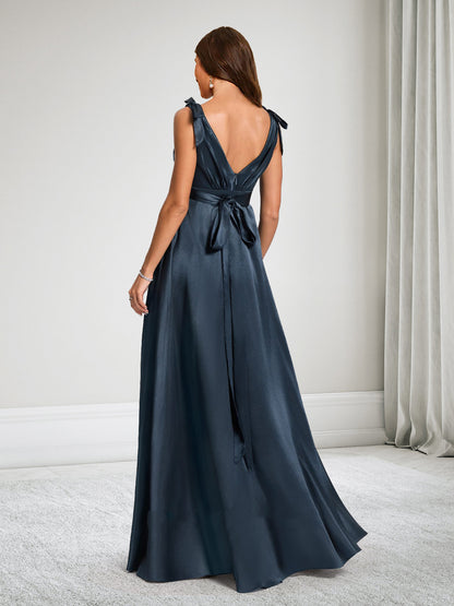 Robe de Demoiselle d'Honneur de Maternité Ligne A Col en V avec Volants & Nœud