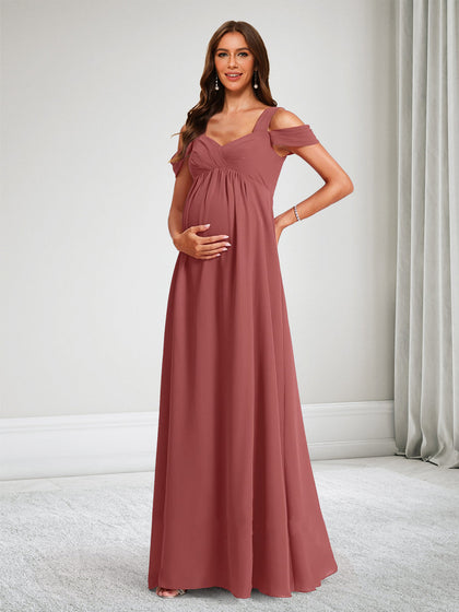 Robe de Demoiselle d'Honneur de Maternité Ligne A Épaules Dénudées Col en V avec Plis