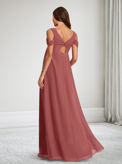 Robe de Demoiselle d'Honneur de Maternité Ligne A Épaules Dénudées Col en V avec Plis