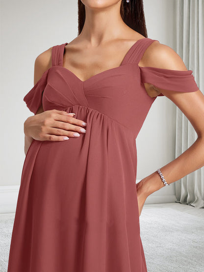 Robe de Demoiselle d'Honneur de Maternité Ligne A Épaules Dénudées Col en V avec Plis
