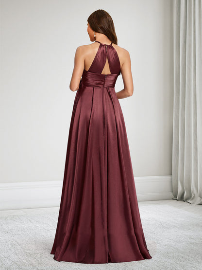 Robe de Demoiselle d'Honneur de Maternité Ligne A Col Halter Ruchée avec Volants