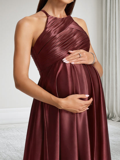 Robe de Demoiselle d'Honneur de Maternité Ligne A Col Halter Ruchée avec Volants