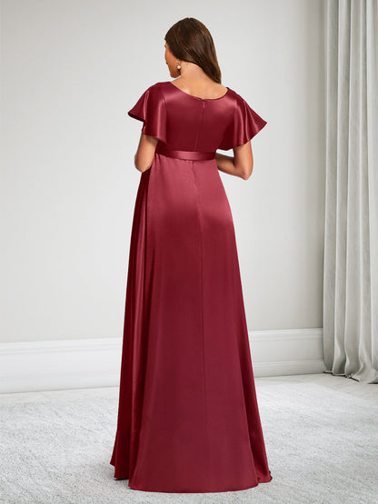 Robe de Demoiselle d'Honneur de Maternité Ligne A Col en V avec Volants & Nœud