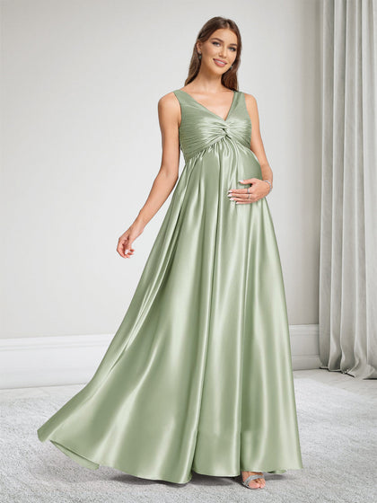 Robe de Demoiselle d'Honneur de Maternité Ligne A/Princesse Col en V avec Plis