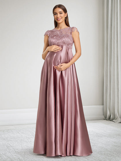 Satin Ligne A Illusion Col Bateau Robes de Demoiselle d'honneur de Maternité avec Dentelle