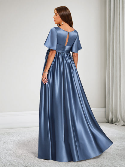 Robe de Demoiselle d'Honneur de Maternité Ligne A Col en V Manches Courtes avec Volants