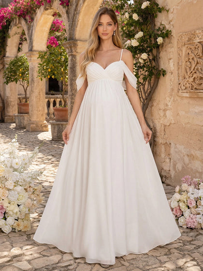 Robe de Mariée de Maternité Ligne A/Princesse à Bretelles Spaghetti Col Cœur avec Strass