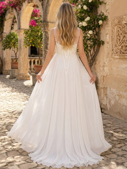 Robe de Mariée de Maternité Ligne A/Princesse Col Rond Sans Manches Longueur Sol avec Appliques
