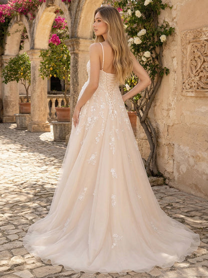 Robe de Mariée de Maternité Ligne A/Princesse Col Carré à Bretelles Spaghetti Longueur Sol avec Appliques