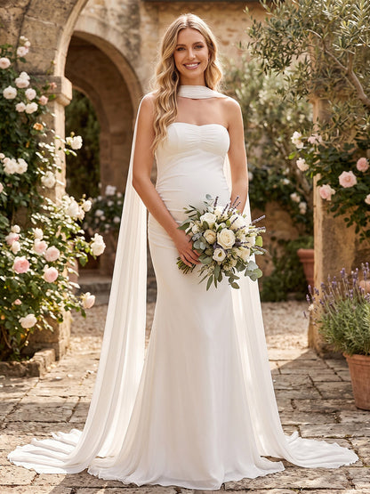 Trompette/Sirène  Sans Bretelles Sans Manches Longueur du sol Robe de Mariée Maternité avec Ruchée