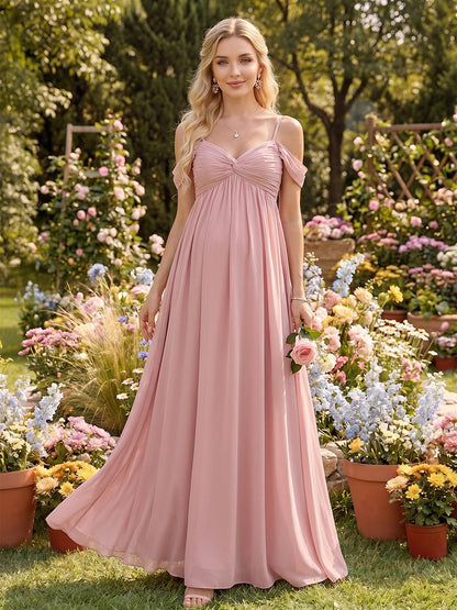 Ligne A/Princesse Épaules Dénudées Sans Manches Longueur du sol Robes de Demoiselle d'honneur de Maternité avec Plis