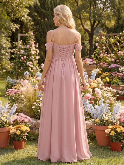 Ligne A/Princesse Épaules Dénudées Sans Manches Longueur du sol Robes de Demoiselle d'honneur de Maternité avec Plis