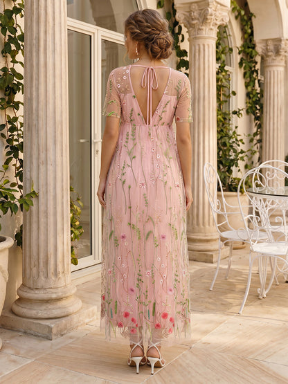 Ligne A/Princesse Col Bateau Manches Courtes Longueur Cheville Robes d'invitées de Mariage de Maternité avec Imprimé Floral