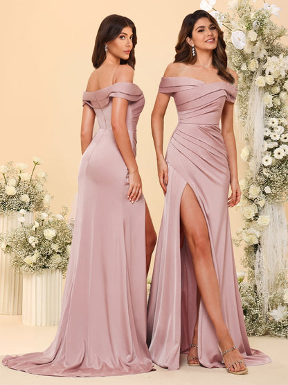 Robe Formelle Longue Sheath/Column Décolletée Avec Fente Latérale Et Ruchés