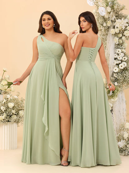 Robe de Demoiselle d'Honneur A-Line/Princesse À Une Épaule Sans Manches Avec Fente Latérale