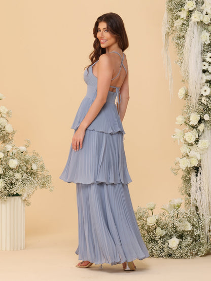 Robes de Demoiselle d'Honneur en Ligne A/Princesse à Bretelles Spaghetti sans Manches Longueur Sol avec Plis en Étages