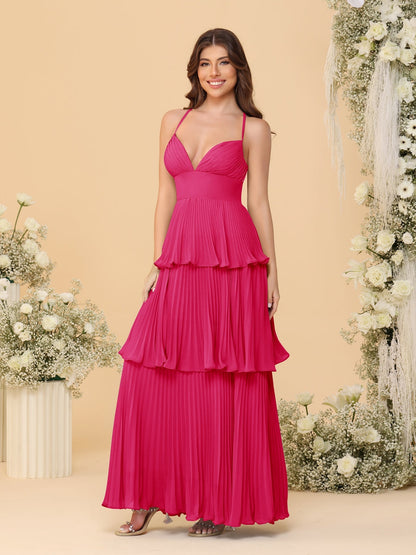 Robes de Demoiselle d'Honneur en Ligne A/Princesse à Bretelles Spaghetti sans Manches Longueur Sol avec Plis en Étages